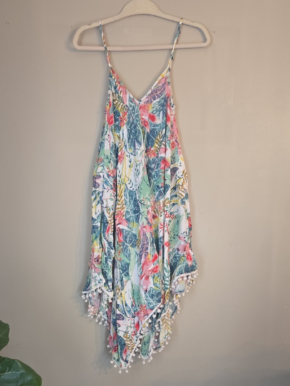 Tropical Floral Pom-Pom Hem Sundress